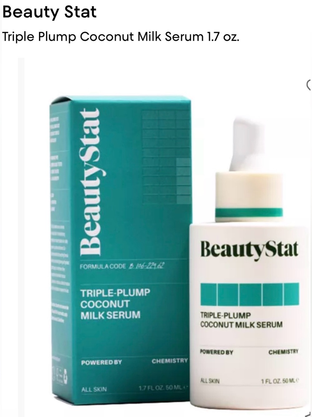 NWT Beauty Stat - Triple Plump Coconut Milk Serum
1.7 oz., NWT